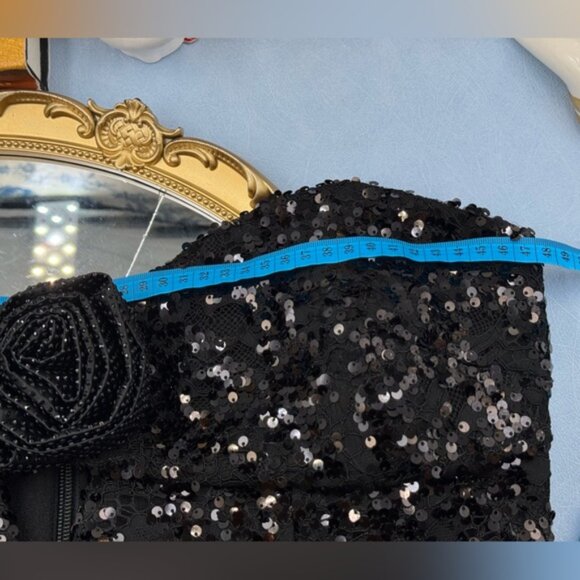 🆕REBECCA VALLANCE 🧿 NWOT Diana Black Sequined Mesh Trimmed Gown Sz AU 14 US 10 - Picture 15 of 16